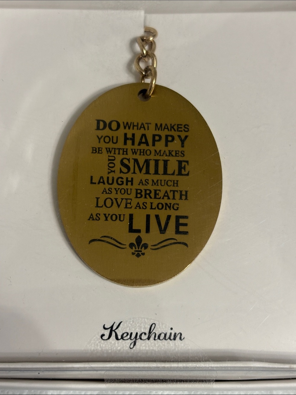 Inspirational Gold Oval Keychain - Live, Laugh, Love